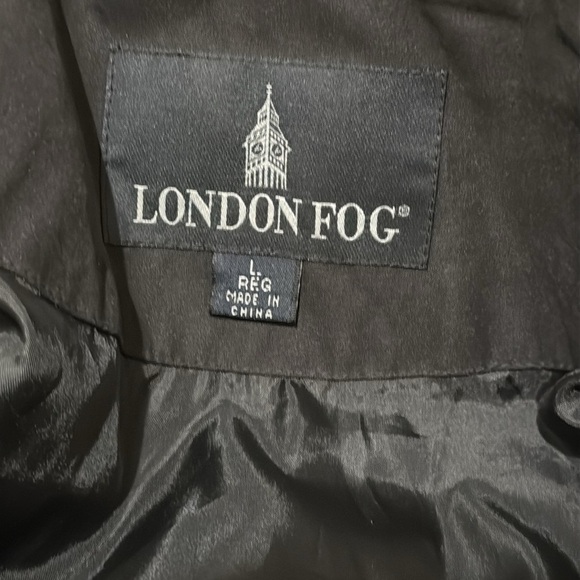 London Fog Mid Length Suede Classic Black Hidden Button Trench Coat Size Large - Picture 8 of 9